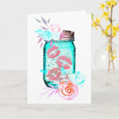 Mason jar bloem vlinder kus schattig roze lippen kaart (Gele Bloem)