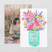 Mason Jar Bloemboeket Save The Date Kaart (Voorkant / Achterkant)