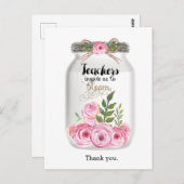 Mason Jar Bloemen Bedankt Leraar Briefkaart (Voorkant / Achterkant)