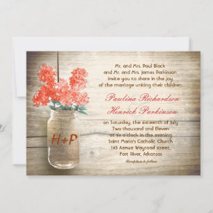 mason jar & bloemen bruiloft uitnodiging