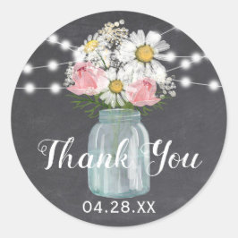 Mason Jar Bloemen Krijtbord String Licht Dank u Ronde Sticker