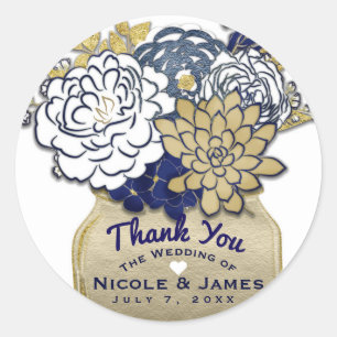 Mason Jar Bloemen Landelijke Blauwe Gouden Bloemst Ronde Sticker