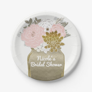 Mason Jar Bloemen Landelijke Bloemen Roze & Goud C Papieren Bordje