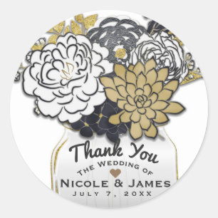 Mason Jar Bloemen Landelijke Grijs Goud Bloemstuk Ronde Sticker