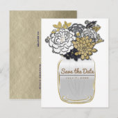 Mason Jar Bloemen Rustiek Grijs Goud Save the Date Aankondigingskaart (Voorkant / Achterkant)