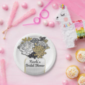 Mason Jar Bloemen Rustieke Bloemen Grijs & Goud Ch Papieren Bordje (Feest)