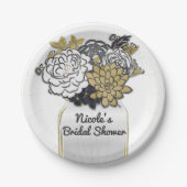 Mason Jar Bloemen Rustieke Bloemen Grijs & Goud Ch Papieren Bordje (Voorkant)