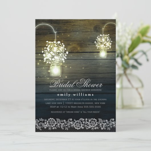 Mason Jar bloemen rustieke bruids douche uitnodigi Kaart (Staand voorkant)