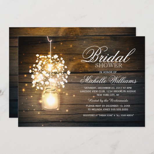 Mason Jar bloemen rustieke bruids douche uitnodigi Kaart (Voorkant / Achterkant)