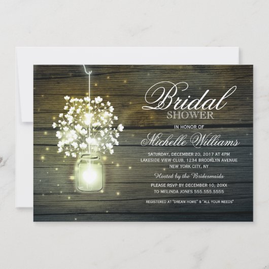 Mason Jar bloemen rustieke bruids douche uitnodigi Kaart (Voorkant)