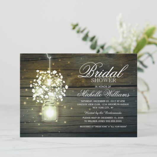 Mason Jar bloemen rustieke bruids douche uitnodigi Kaart (Staand voorkant)