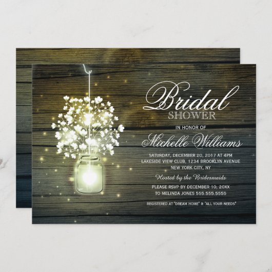 Mason Jar bloemen rustieke bruids douche uitnodigi Kaart (Voorkant / Achterkant)