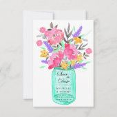 Mason Jar Bloemenboeket Save The Date Kaart (Voorkant)