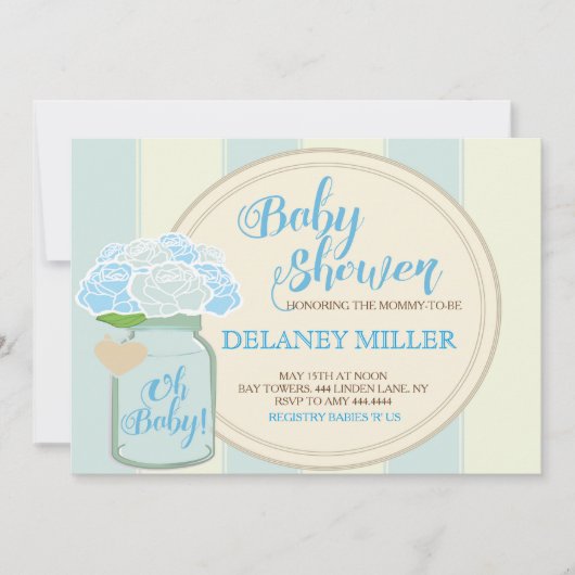 Mason Jar Blue Baby Shower-uitnodigingen Kaart (Voorkant)
