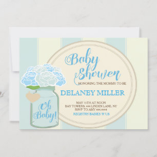 Mason Jar Blue Baby Shower-uitnodigingen Kaart