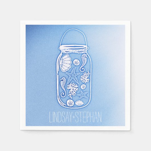 Mason Jar Blue Beach Trouwpapier Servetten (Voorkant)