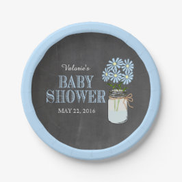 Mason Jar Blue Flowers Chalkboard Baby shower Papieren Bordje