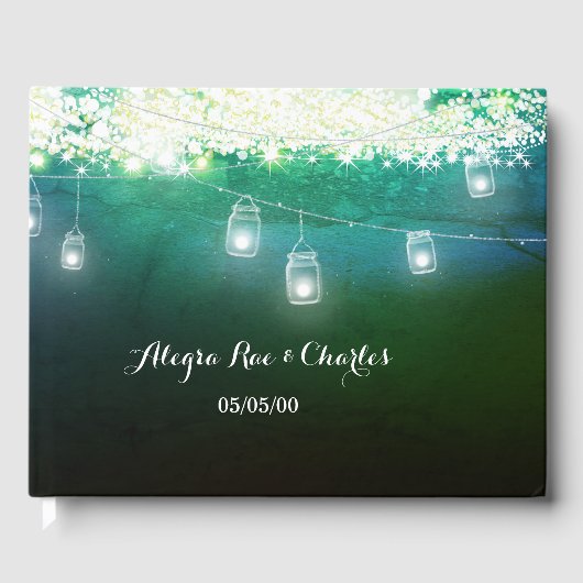 Mason Jar Blue Green Waterverf under the Stars Gastenboek (Voorkant)