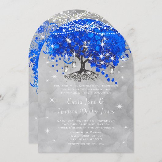 Mason Jar Blue Heart Leaf Tree Grey Waterverf Kaart (Voorkant / Achterkant)