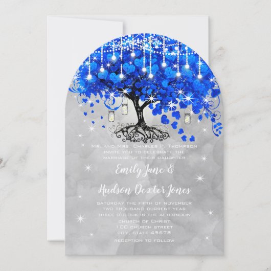 Mason Jar Blue Heart Leaf Tree Grey Waterverf Kaart (Voorkant)