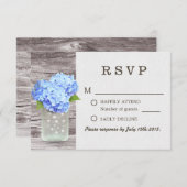 Mason Jar Blue Hydrangea Barn Wood Wedding RSVP (Voorkant / Achterkant)