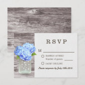Mason Jar Blue Hydrangea Barn Wood Wedding RSVP Kaartje (Voorkant / Achterkant)