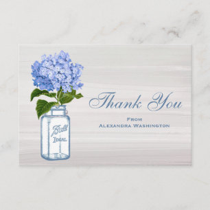 Mason Jar & Blue Hydrangea Grey Hartelijk dank Bedankkaart