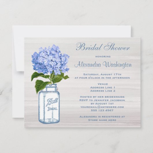Mason Jar & Blue Hydrangea Grey Vrijgezellenfeest Kaart (Achterkant)