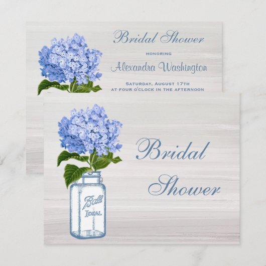 Mason Jar & Blue Hydrangea Grey Vrijgezellenfeest Kaart (Voorkant / Achterkant)