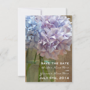 Mason Jar Blue & Paarse Hydrangeas Save the Date