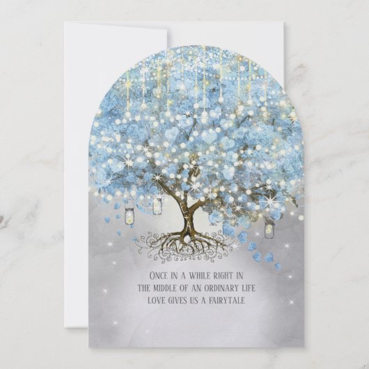 Mason Jar Blue Silver Heart Leaf Tree Fairight Lig Kaart (Achterkant)