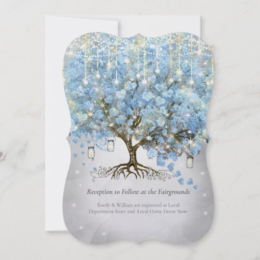 Mason Jar Blue Silver Heart Leaf Tree Fairight Lig Kaart (Achterkant)