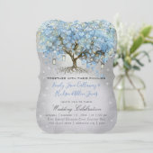 Mason Jar Blue Silver Heart Leaf Tree Fairight Lig Kaart (Staand voorkant)