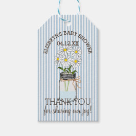 Mason Jar Blue Stripes Baby shower Dank je wel Cadeaulabel