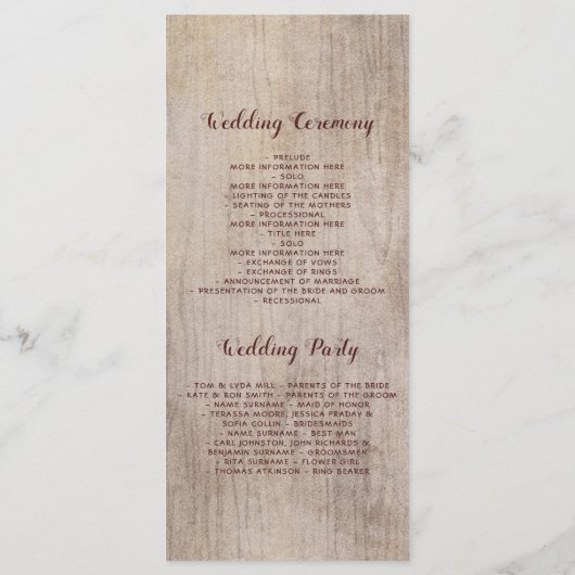 Mason Jar Bourgondië Bloemen Rustieke Trouwprogram Programmakaart (Achterkant)