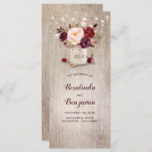 Mason Jar Bourgondië Bloemen Rustieke Trouwprogram Programmakaart (Voorkant / Achterkant)