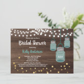 Mason Jar bridal doucheuitnodiging. Turkoois Kaart (Staand voorkant)