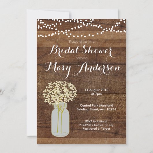 Mason Jar Bridal Shower-uitnodigingen Kaart (Voorkant)
