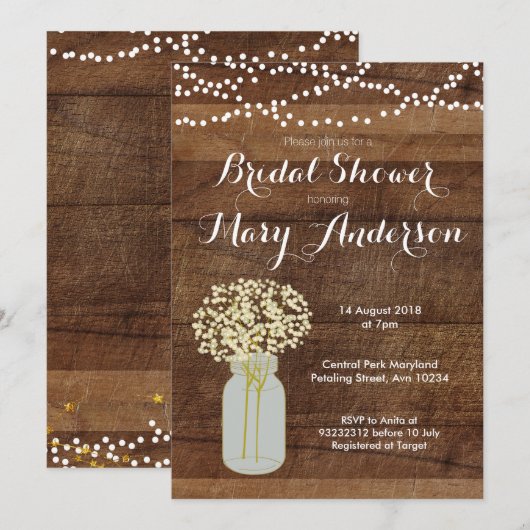 Mason Jar Bridal Shower-uitnodigingen Kaart (Voorkant / Achterkant)