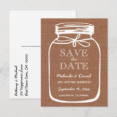 Mason Jar Brown Burlap Save the Date Wedding A08 Aankondigingskaart (Voorkant / Achterkant)