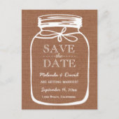 Mason Jar Brown Burlap Save the Date Wedding A08 Aankondigingskaart (Voorkant)