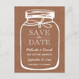 Mason Jar Brown Burlap Save the Date Wedding A08 Aankondigingskaart