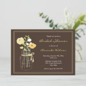 Mason Jar Brown en Yellow Vrijgezellenfeest Invite Kaart (Staand voorkant)