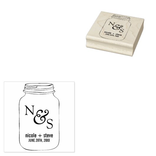  Mason Jar Bruiloft Monogram Rubberstempel (Gestempeld)