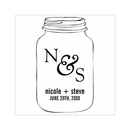 Mason Jar Bruiloft Monogram Rubberstempel (Afrduk)