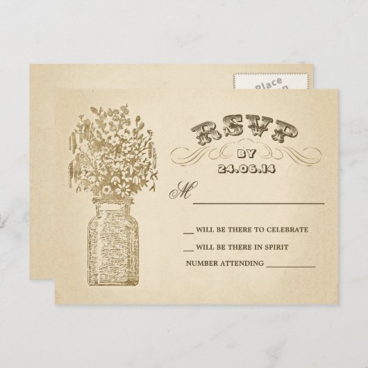 Mason Jar bruiloft RSVP briefkaarten (Voorkant / Achterkant)