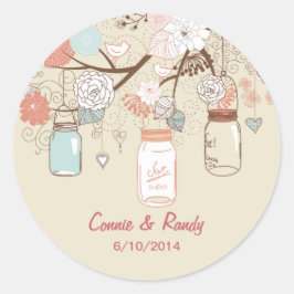 Mason Jar Bruiloft Sticker Blauw Rust Land
