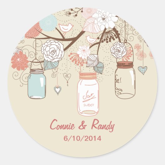 Mason Jar Bruiloft Sticker Blauw Rust Land (Voorkant)