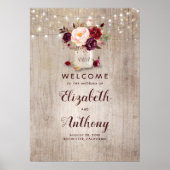 Mason Jar Burgundy Floral Wedding Welkom Poster (Voorkant)