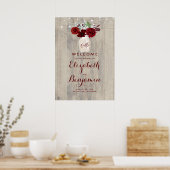 Mason Jar Burgundy Floral Wedding Welkom Poster (Keuken)